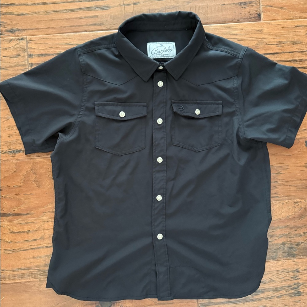 Burlebo Youth Performance Western Shirt - Black Short Sleeve Size XL(14-16)